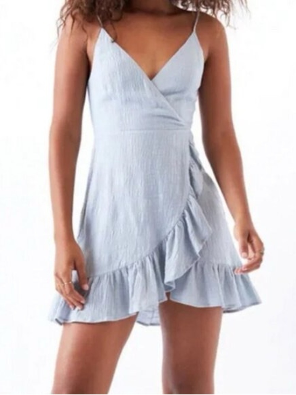 Light Blue Ruffle Wrap Mini Dress